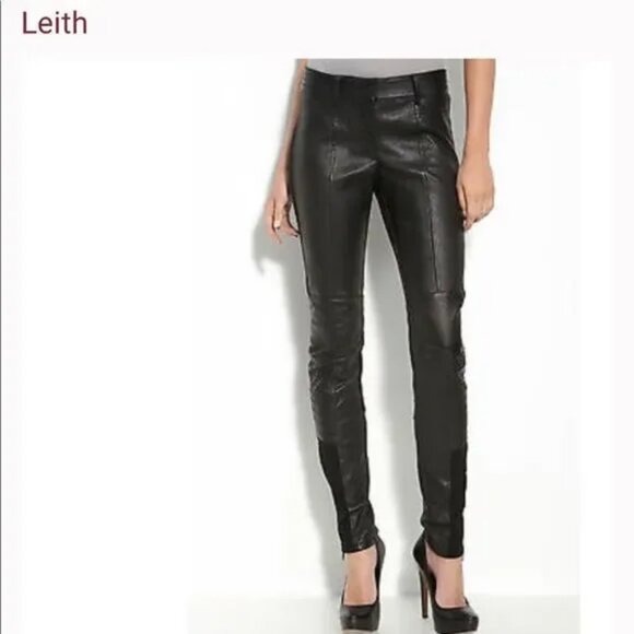 Leith 100% leather jeans biker moto pants Size 10 (but fits like a Size 6) - Picture 1 of 17